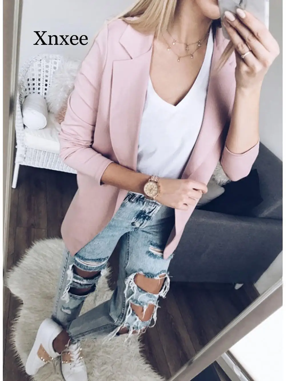 Pink Spring/Autumn Women Jacket Slim Coat Office Lady Suit Solid Pink Black Female Manteau Femme Hiver Formal Short