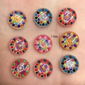 

New 100pcs Resin 14mm Round Colorful Flower Flat Back Rhinestone Buttons Appliques DIY Wedding Scrapbook Craft G26*4