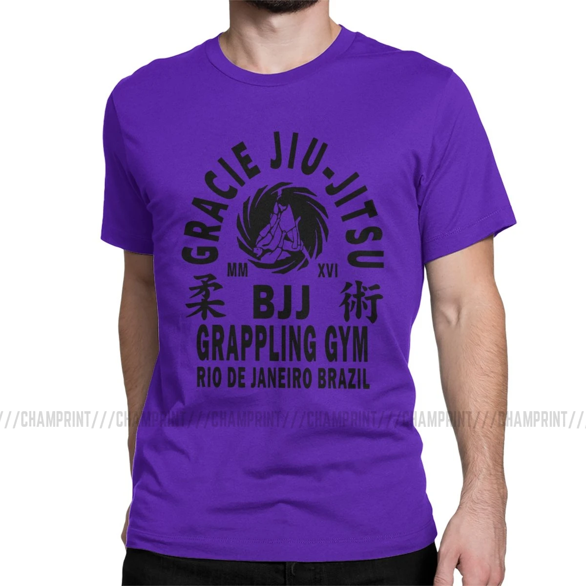 Gracie Jiu футболка с надписью jitsu мужские хлопковые футболки айкидо каратэ муайтай Страйк кунг-фу бой дзюдо короткий рукав Футболка размера плюс Топы - Цвет: Фиолетовый