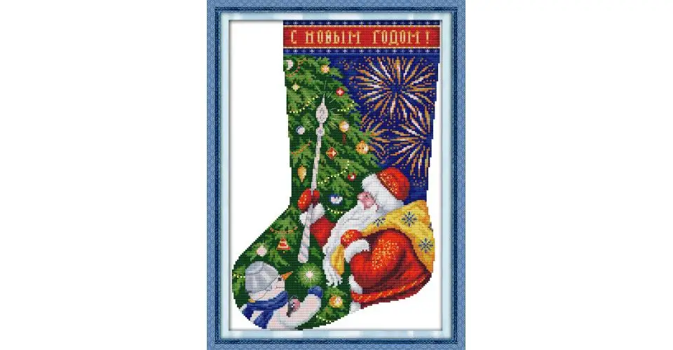 Christmas Stocking Series Stamped Cross Stitch Kit Cartoon Pattern 14CT  11CT Count Printing Embroidery Craft Set Needlework Gift