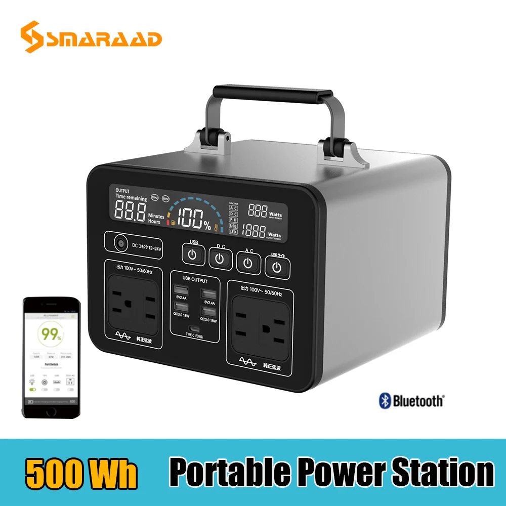 500Wh Portable Solar Power Inverter Generator Supply Station Energy Storage Bank 
