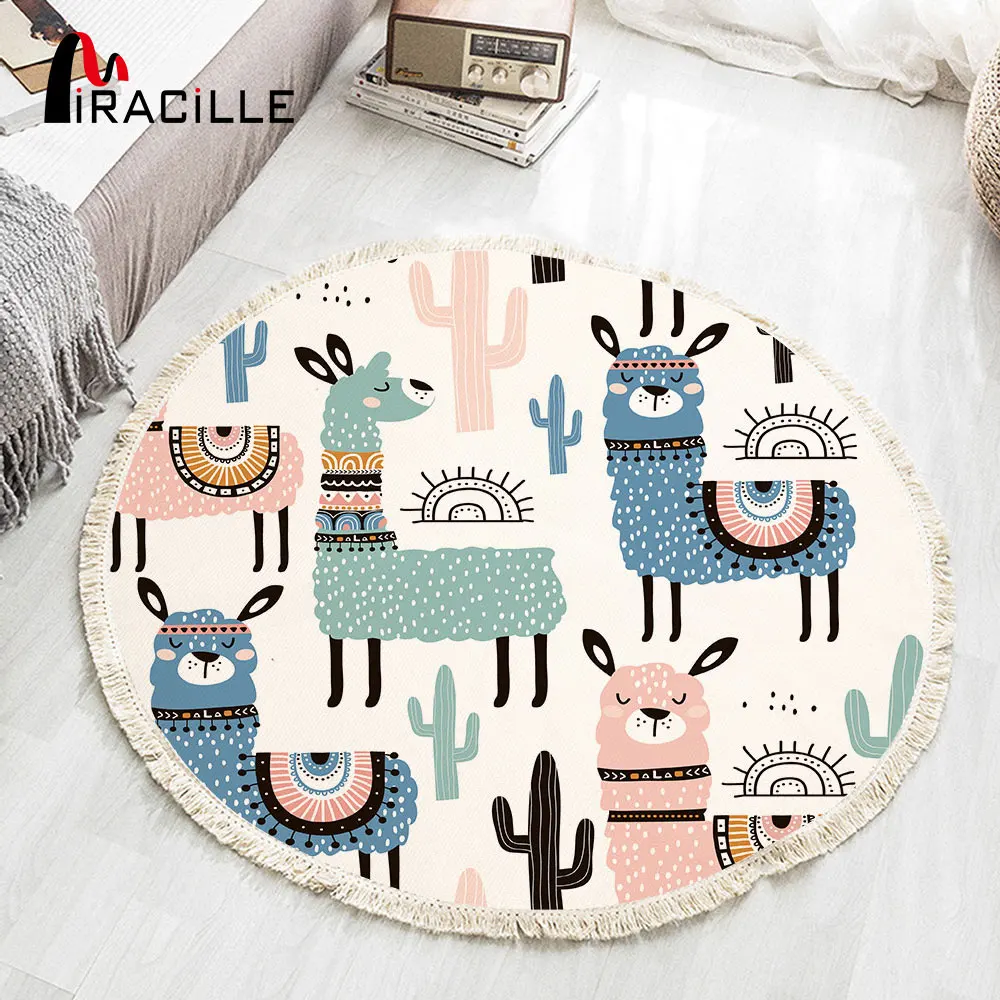 Miracille Alpaca круглый ковер коврики с кисточкой для детей подарок Мультяшные