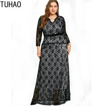 

TUHAO Plus Size 6XL 5XL 4XL 3XL 2020 spring Lace Applique Floor Length Dress Women MOM Elegant Dress Vestido Party Dresses WM60