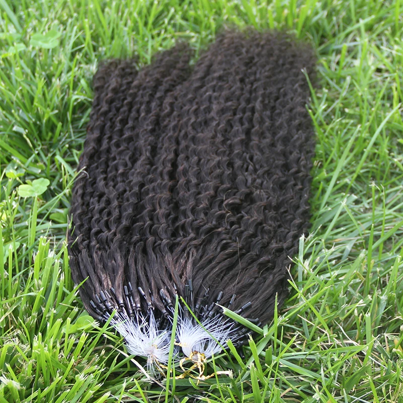 30inch Mongolian Kinky Curly Micro Ring Hair Extensions Natural Color #4 Micro Bead Loop Remy Human Hair Extension 10-28inch