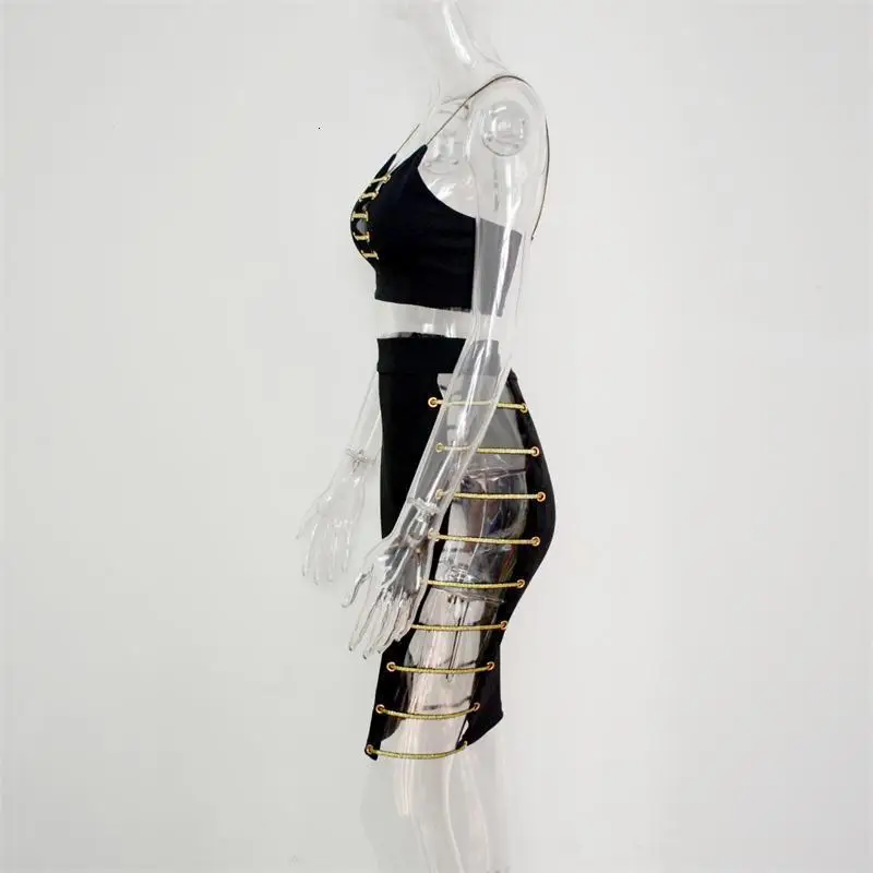 Сексуальное женское летнее платье с боковым вырезом, элегантное женское платье с золотой металлической цепочкой, сверкающее роскошное платье для ночного клуба