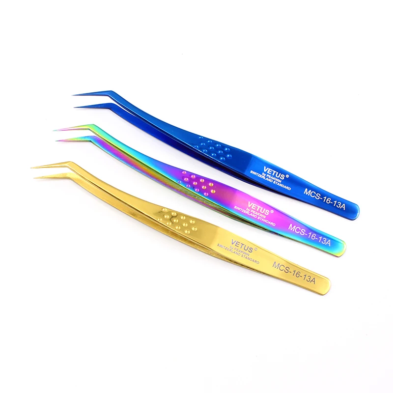 

100% VETUS Extended Golden feather Tweezers colorful best tweezer Eyelash Extension Tweezer 16-13A