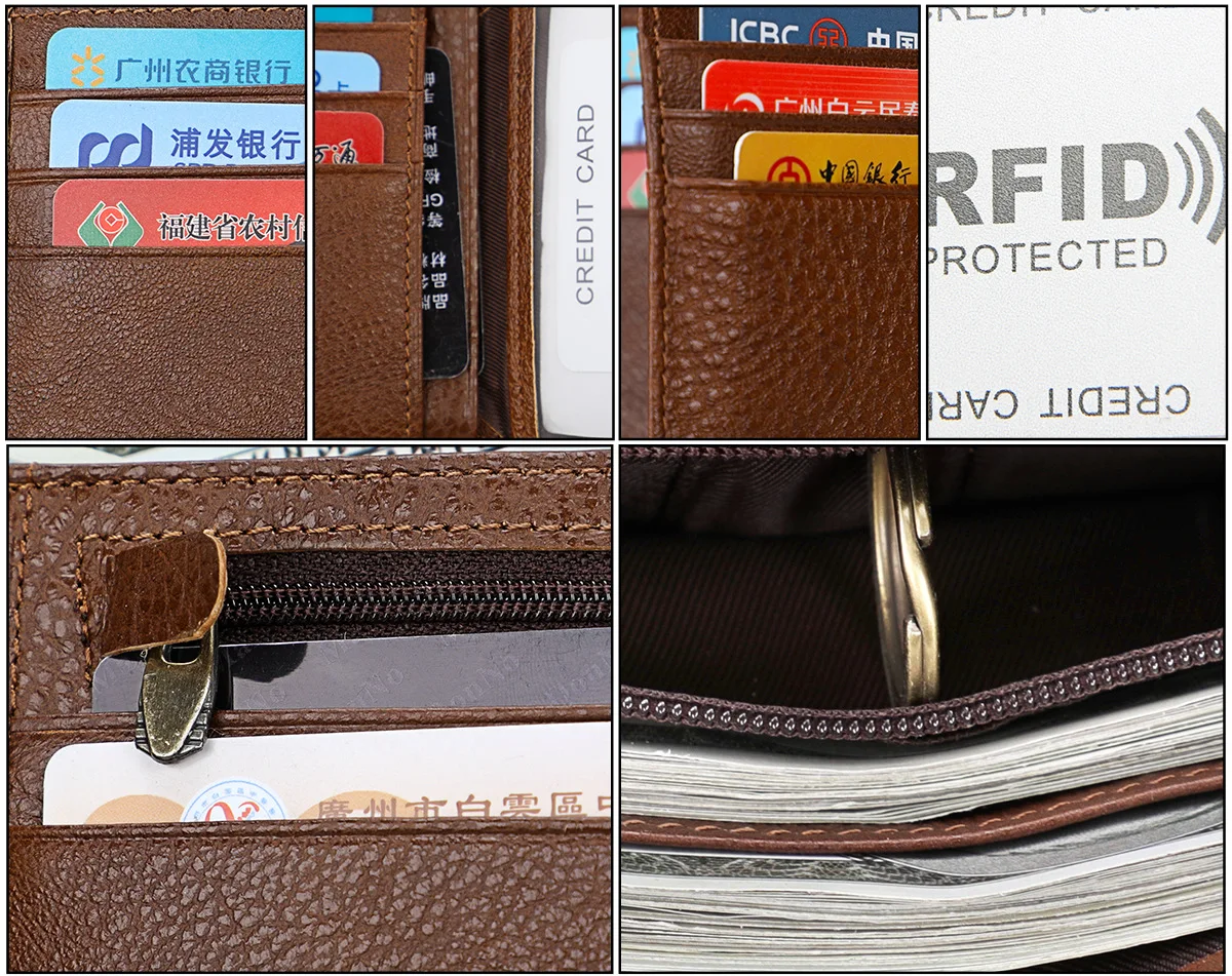 Мужской кошелек из натуральной коровьей кожи, блокировка RFID, мини кошелек с карманом, мужские держатели для кредитных карт, маленькие кошельки для монет на молнии, черный цвет