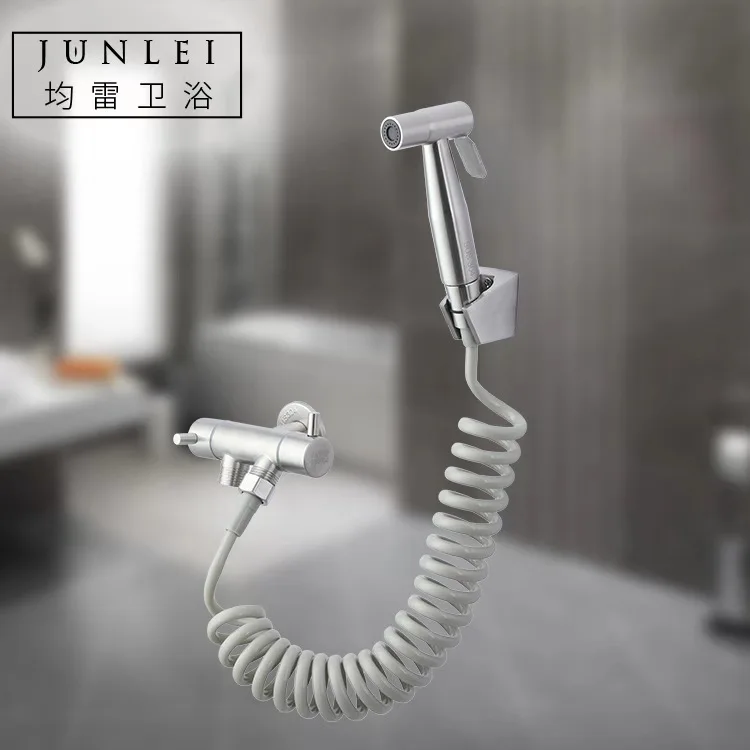Stainless Steel Pressurized Spray Gun Set Toilet Small Shower Toilet Flushing Double Outlet Small Shower Shower Cleaner
