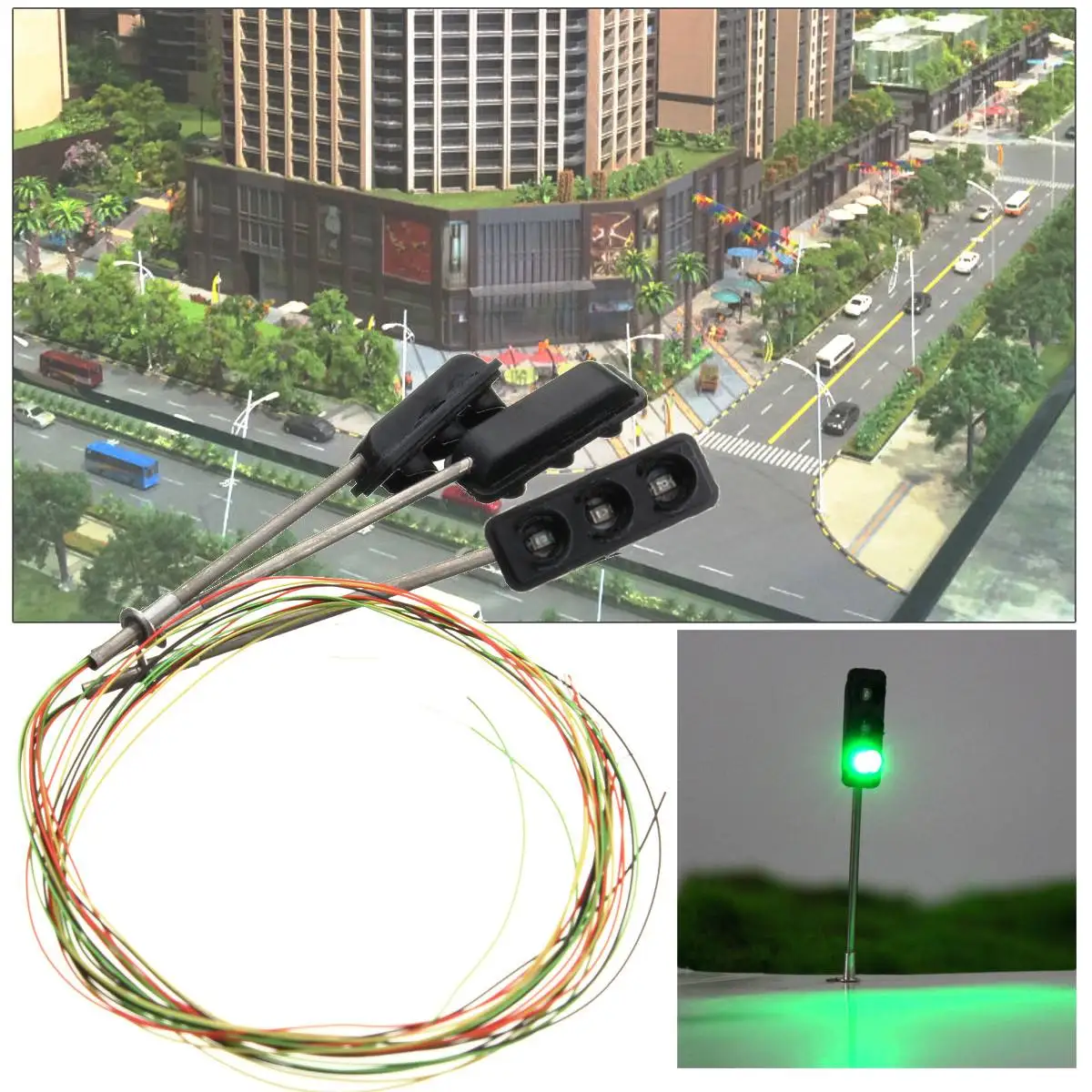 3Pcs Construction HO / OO Model 3-Light Traffic Lights Signal LED Circuit Model  50mm DIY for Architecture Street Train Railway
