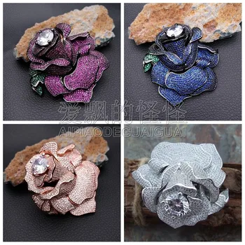 

1pc 60x63mm CZ Crystal Pave Rose Flower Jewelry Brooch Connector