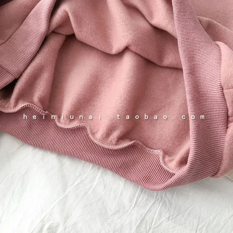 Осенняя утолщенная толстовка женская Повседневная Розовая белая Модная студенческая пуловер с длинными рукавами и вышивкой Топы