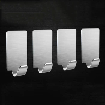 

4pcs Towel Stainless Steel Bag Adhesive Hats Key Wall Hanger Hooks Robe