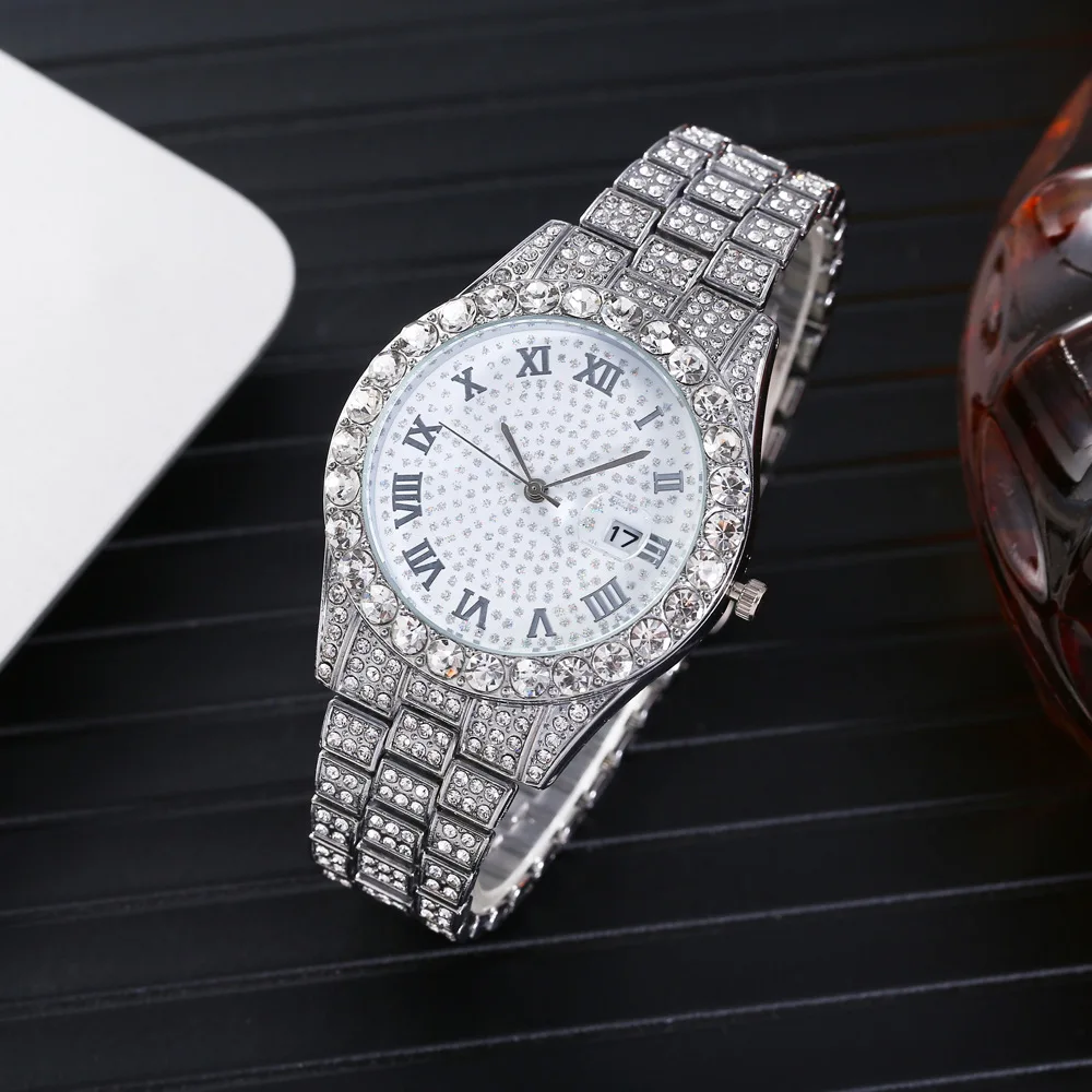 Watches for Men Luxury Fashion Hiphop Iced Out Watch Women Gold Rhinestone Quartz Wristwatch Relogio Masculino Gifts Mens Watch