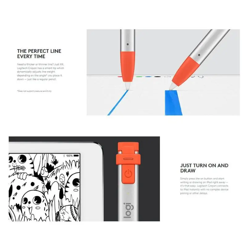 Logitech Crayon Stylus ручка для iPad Pro 11/12. 9 Mini 5th Gen Air 3rd Gen портативная креативная цифровая ручка для сенсорного экрана для студентов