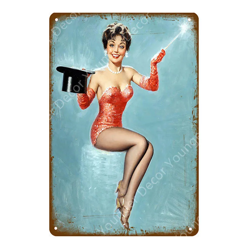 Lucky Pin Up Girl оловянные знаки сексуальная леди металлическая доска Настенный декор для бара паба клуба дома комнаты плакат ретро металлическая картина YA032 - Цвет: YD2320A