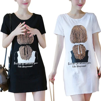 

Summer Women O-Neck Straight Loose Beach Camping Casual Dresses Golden Hair Pattern Short Sleeve T-Shirt Medium Sport Dress