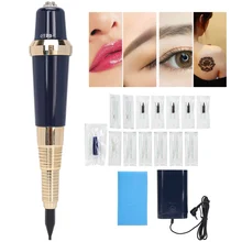 Magnetic Suspension Eyebrow Eyeliner Lips New Alloy Tattoo Pen Microblading Makeup Tattoo Machine Dark Blue (US Plug 100‑240V)