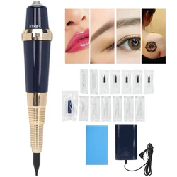 Magnetic Suspension Eyebrow Eyeliner Lips New Alloy Tattoo Pen Microblading Makeup Tattoo Machine Dark Blue (US Plug 100‑240V)
