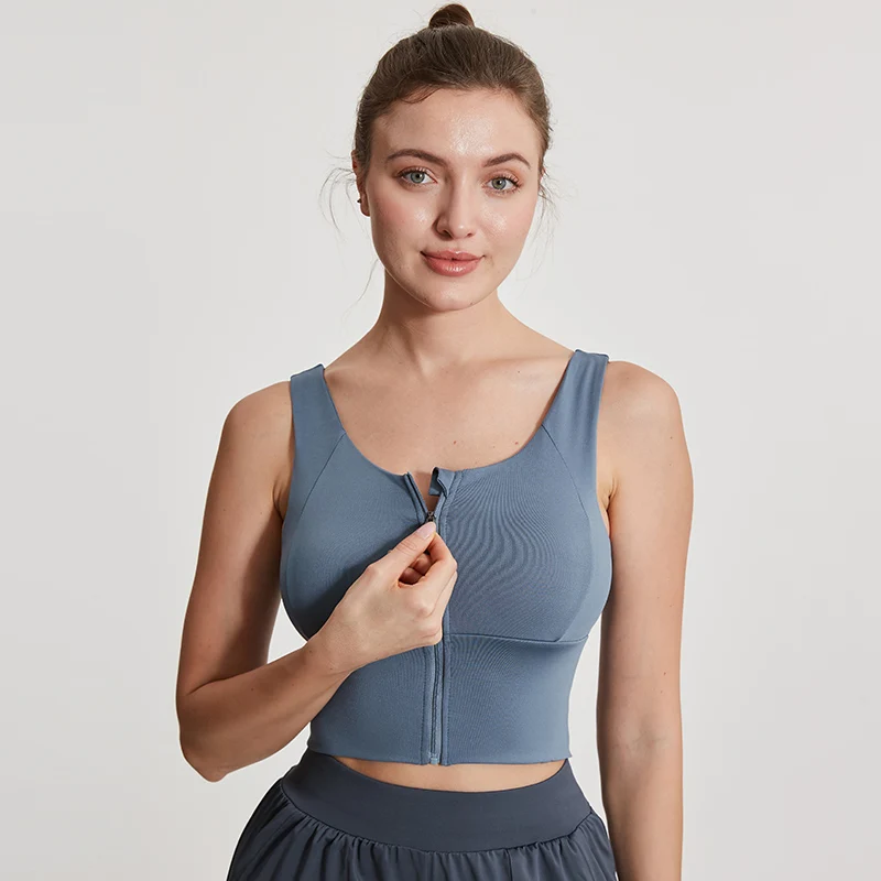 Women Sexy Front Zipper Sports Yoga Bras Shockproof Breathable Vest Underwear Gym Fitness Athletic Running Workout Sport Tops
