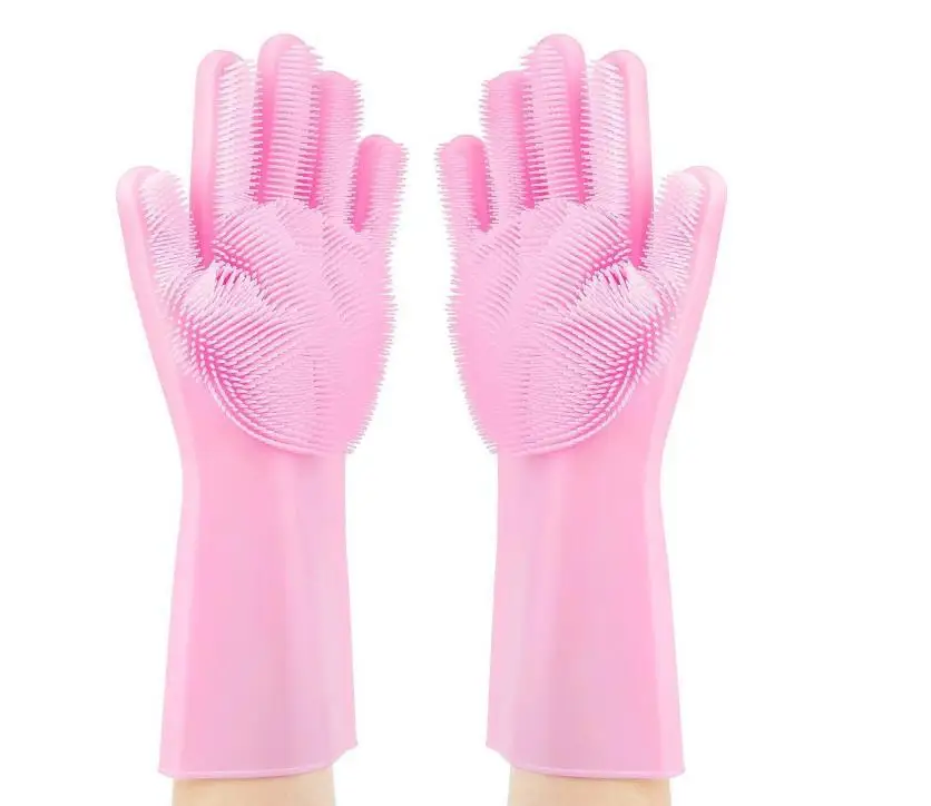Hot Sales Kitchen Cleaning  Magic Silicone Dishwashing Scrubber Dish Washing Sponge Rubber Scrub Gloves 1 Pair