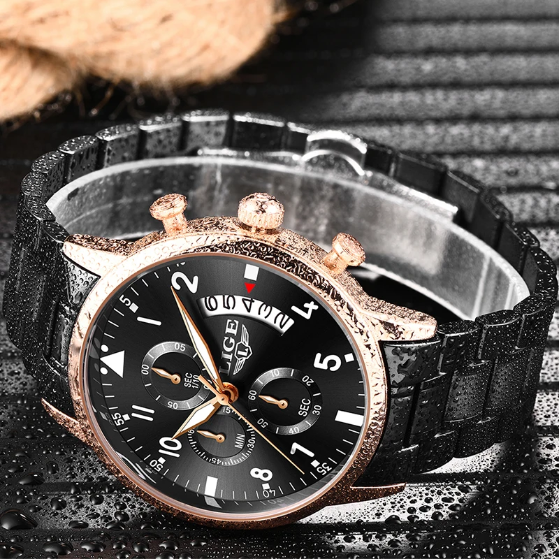 2020LIGE New Mens Watches Top Brand Luxury Sport Chronograph Stainless Steel Waterproof Quartz Clock Watch Men Relogio Masculino