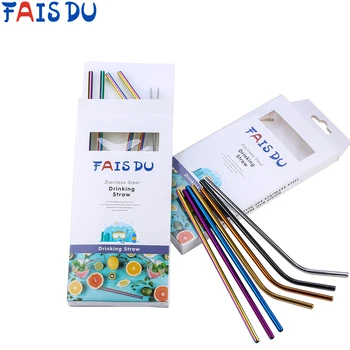 

4pcs Reusable Stainless Steel Straight Curved Straws With Cleaning Brushes Utensil Eco-friendly Carton Packaging Gifts Straws