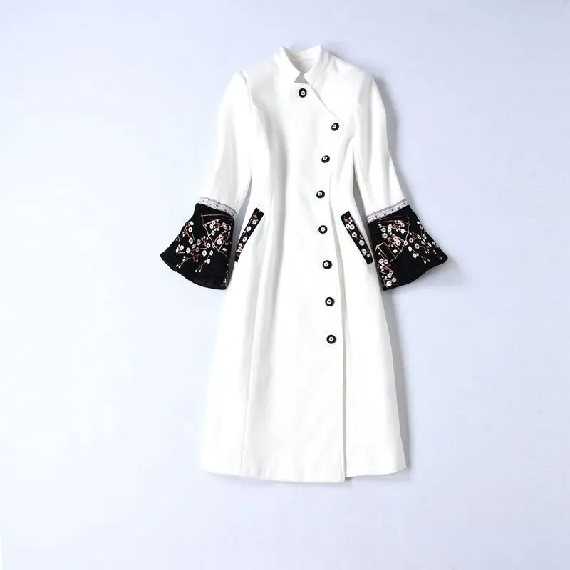 Новое модное шерстяное пальто в китайском стиле с вышитым цветком сливы и воротником шерстяное пальто с рукавами-фонариками