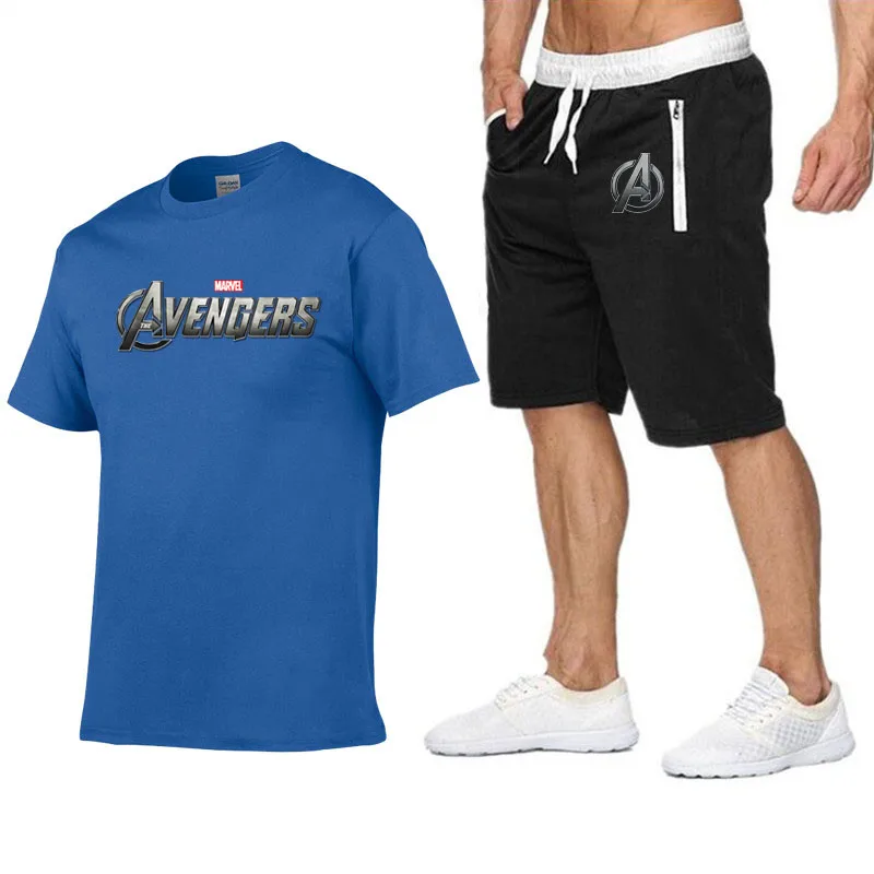Popular avengers league  t shirt shorts men  casual tshirt mens  clothing streetwwar tops mens sports t-shirt + shorts 2 piece set mens
