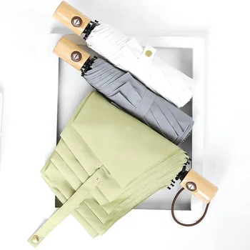 

Folded Automatic Umbrella Men Mini Windproof Rain Women Big Travel Clear Umbrellas Corporation Wood Handle 8 Bone Pure Colour