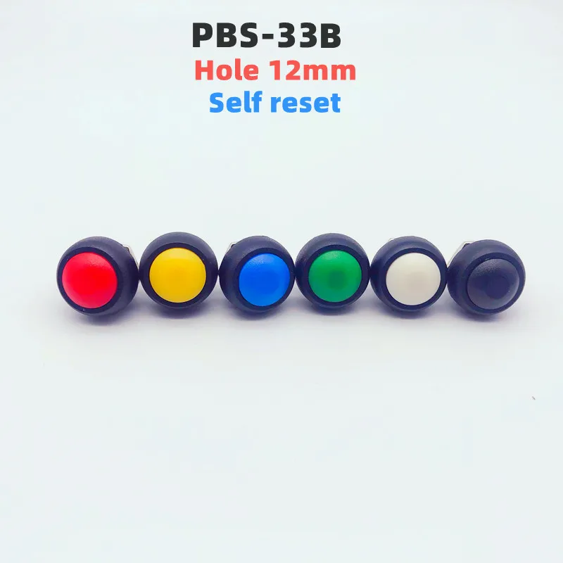 6Pcs PBS-33b 2pin Mini interruttore 12mm 12V 1A impermeabile interruttore a pulsante momentaneo dal ripristino Non bloccante