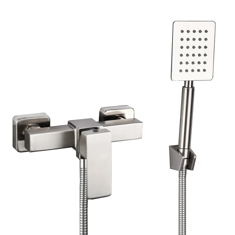 Square 2-Ways Wall Mounted 2Handles Bathroom Shower Mixer Faucet Control Valve 