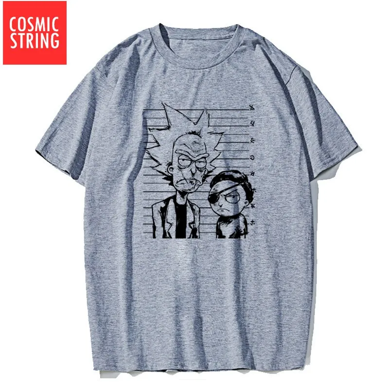 RI0116CS-GREY COSMIC STRING, хлопок, крутая Мужская футболка с коротким рукавом, свободная Мужская футболка, летняя, Рик и Морти, негабаритная футболка, футболки - Цвет: RI0116CS-GREY