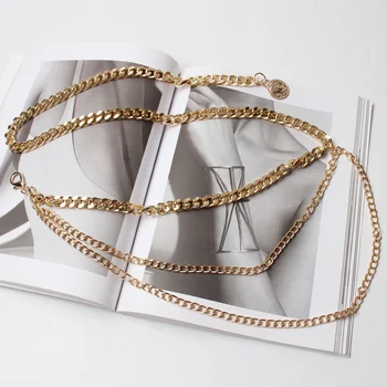 

Women chain belt new 2020 spring summer drop coin dress belts sexy club long belts gold color