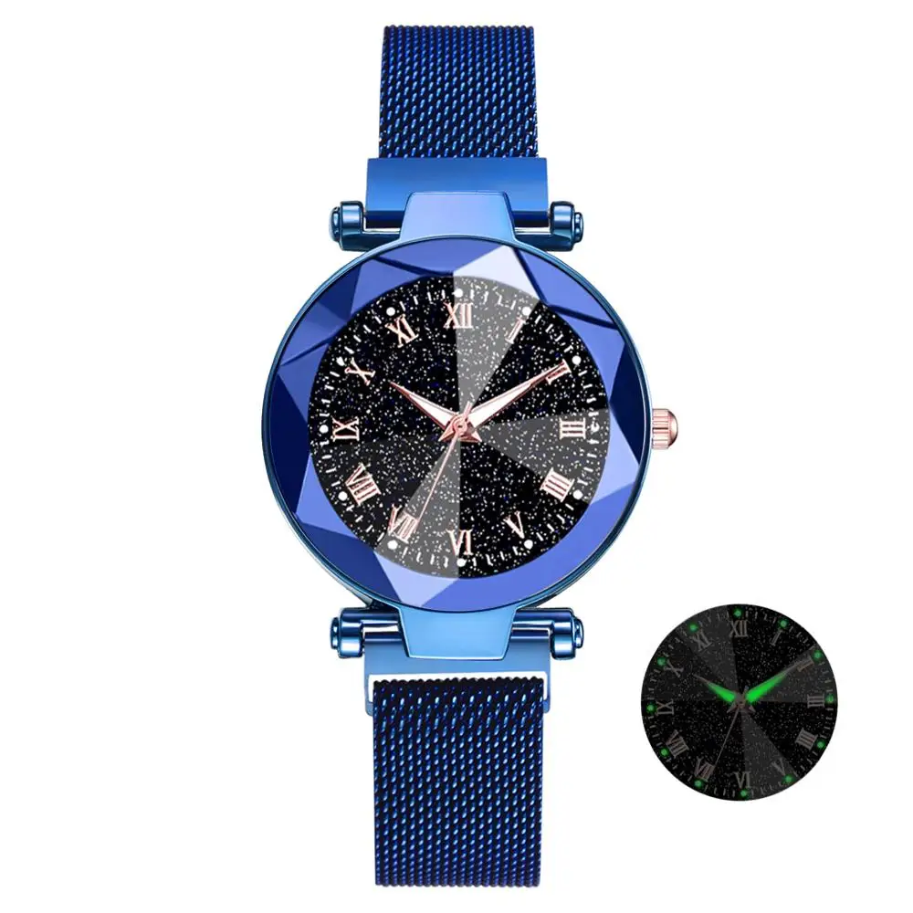 3265 Blue Роскошные часы звездного неба из нержавеющей стали с сетчатым браслетом для женщин, Кристальные Аналоговые кварцевые наручные часы, женские спортивные часы - Цвет: 3265 Blue