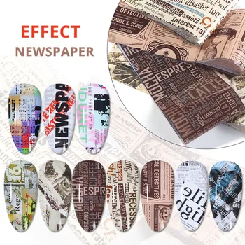 

Nail Foil Sticker Vintage Newspaper Gel Set Mixed Flower Marble Adhesive Transfer Decals Starry Paper Nail Slider 10pcs