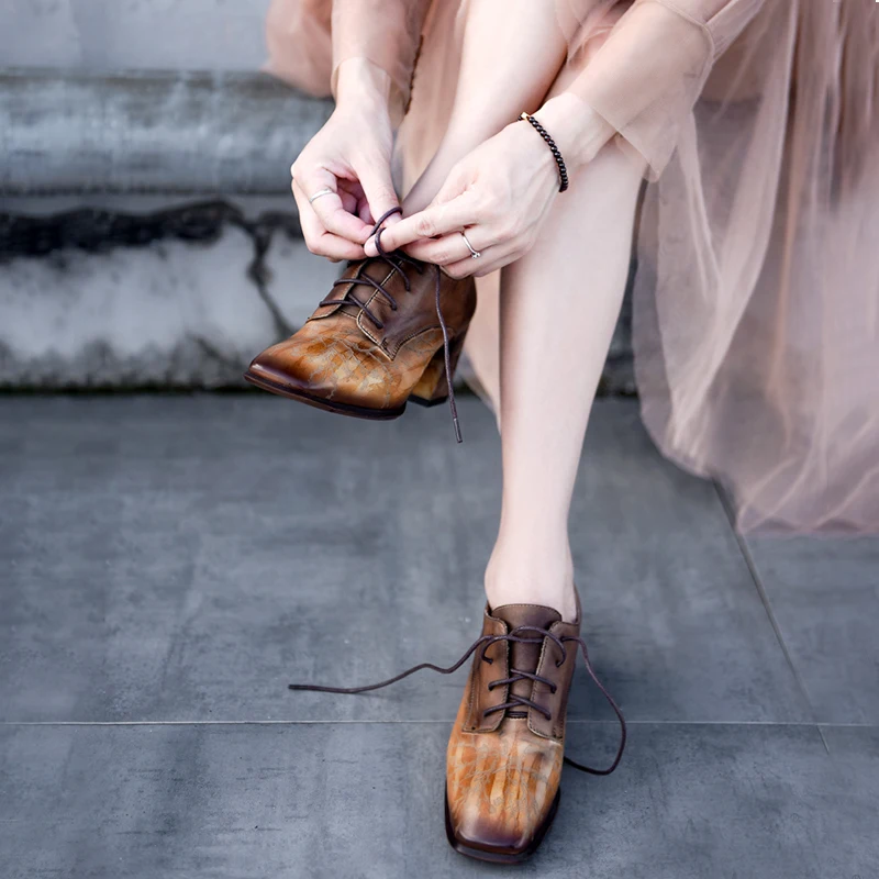 Artmu/оригинальная женская обувь ручной работы на толстом каблуке в стиле ретро; туфли-лодочки ручной работы из натуральной кожи на высоком каблуке; Всесезонная обувь