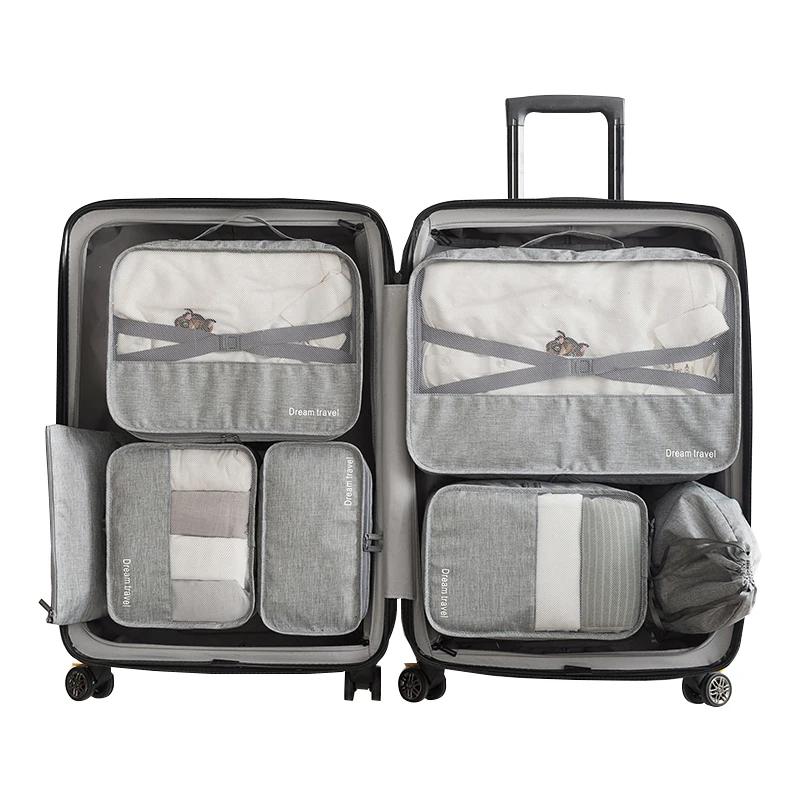 

Waterproof Travel Tote System Durable 7 Pieces One Set Packing Cube Unisex Clothing Sorting Large Capacity Of Tidy Pouch Supplie