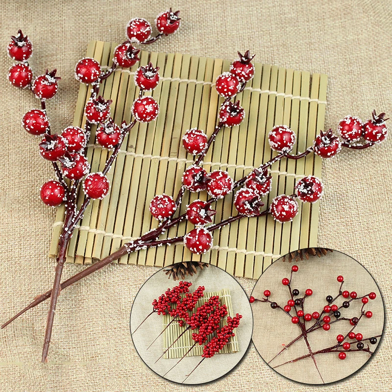 10P Artificial Red Berry Branch Pine Cones Bunch Flowers Xmas Home Wedding Decor 