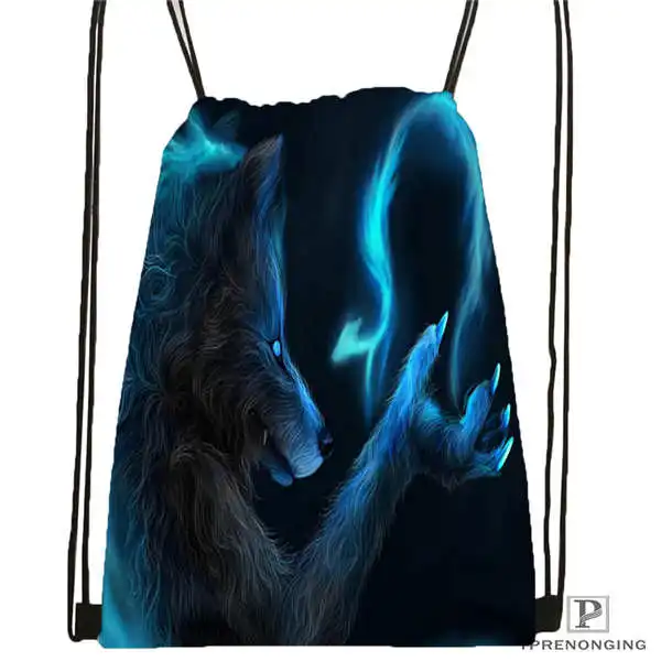 Drawstring Backpack Custom wolf_moon_by_kyghost походная сумка на шнурке милый рюкзак для детей(черная спинка) 31x40 см#180611-03-107 - Цвет: Drawstring Backpack