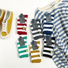 Heap-heap носки женские корейские стильные носки с вышитой улыбкой Женские японские полосатые хлопковые носки для девушек, четыре сезона носков