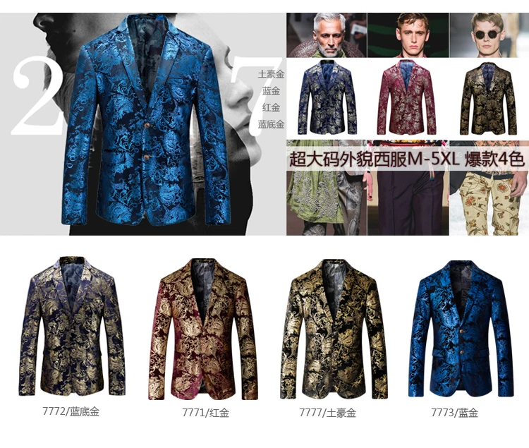 Description Picture 3 of item2023 Fashion New Men's Casual Trend Flower Suit / Male Slim Fits Blazers Jacket Coat Print Dress
