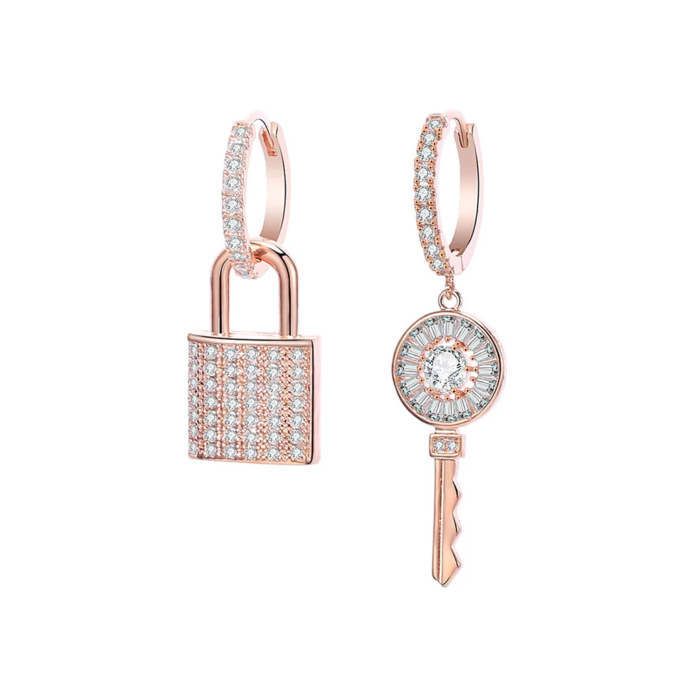 

New Key Lock Drop Earrings For Women Rose Gold Color CZ Zircon Punk Dangle Earring Wedding Party Fashion Jewelry Exquisite Gift