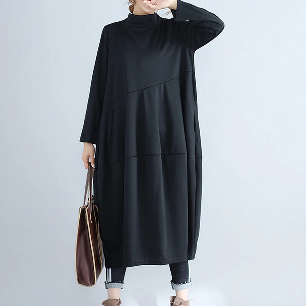 nuevos trajes модное женское длинное платье с длинным рукавом, водолазка, однотонное Плиссированное льняное свободное платье espalda cruzada para mujer
