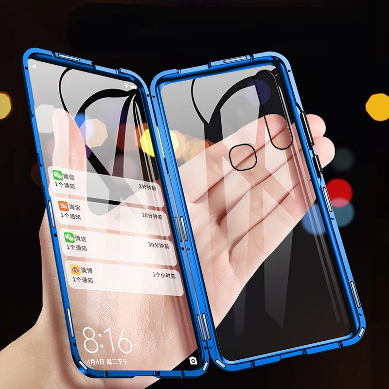 

Magnetic Adsorption Metal Phone Case For vivo V15 Tempered clear Glass Double Sided Magnet Cover For vivo V15 Pro phone case