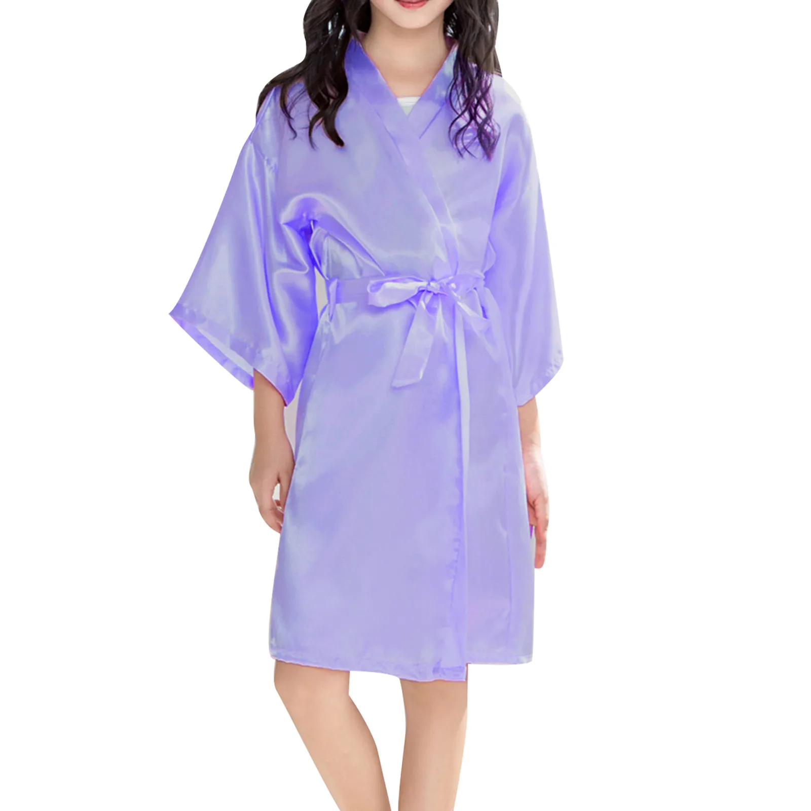 Girls Satin Silk Robes Bathrobe Children Baby Kid Girl Print Summer Kimono Robes Bathrobe Sleepwear Clothes Coat Nightdress