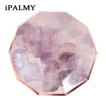 

Watercolor Birthday Rose Gold Charger Plates Disposable Paper Plate for Party Foods Desserts