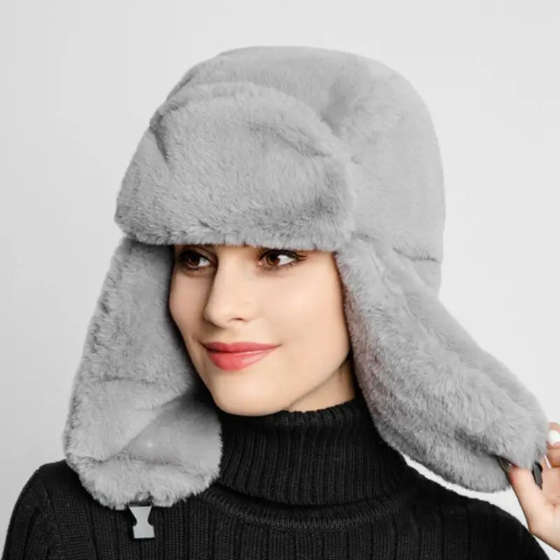 Женская зимняя теплая шапка-ушанка, Русская Шапка с утолщенной подкладкой, ветрозащитная одноцветная шапка-ушанка