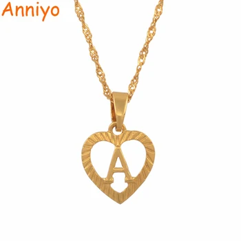 Anniyo A-Z Letters Necklaces Gold Color Charm Alphabet Pendant for Women Girls English Initial Jewelry Gifts #114106P