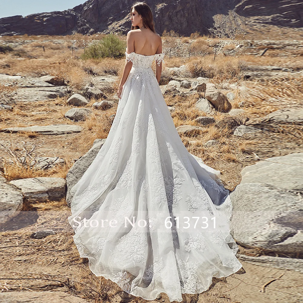 FATAPAESE Милая Линия свадебное платье Demure Аппликация с плеча спинки Кружева свадебное платье Часовня Поезд невесты платье