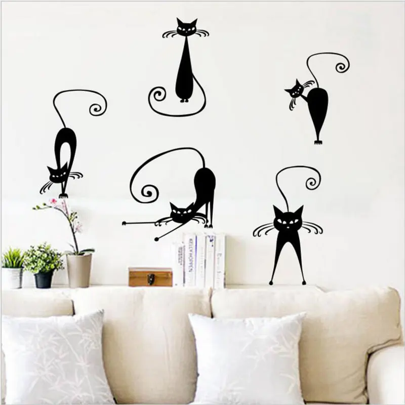 5 шт. виниловые наклейки на стену в виде кошки|stickers home decor|decoration for kids roomdecoration |